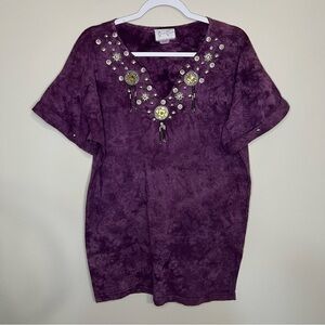 Vintage Cover Charge Purple Tie Dye Embellished V-neck T-shirt One Size Fits All